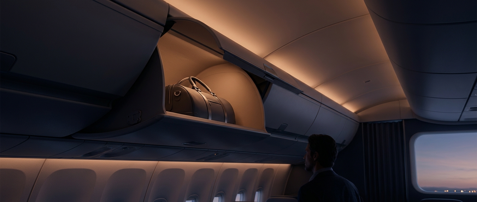 Airplane overhead bins have curved interior ceilings