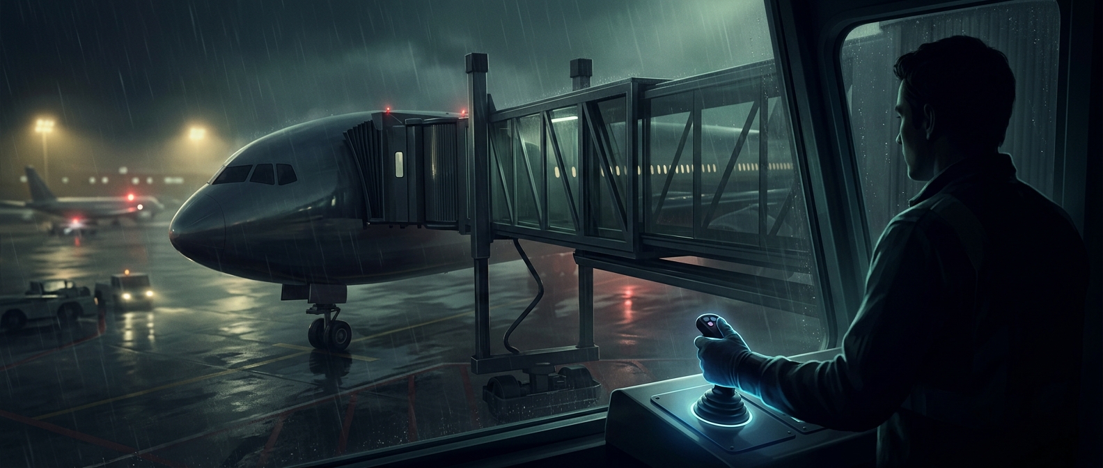 Airport jet bridges are driven like giant robots