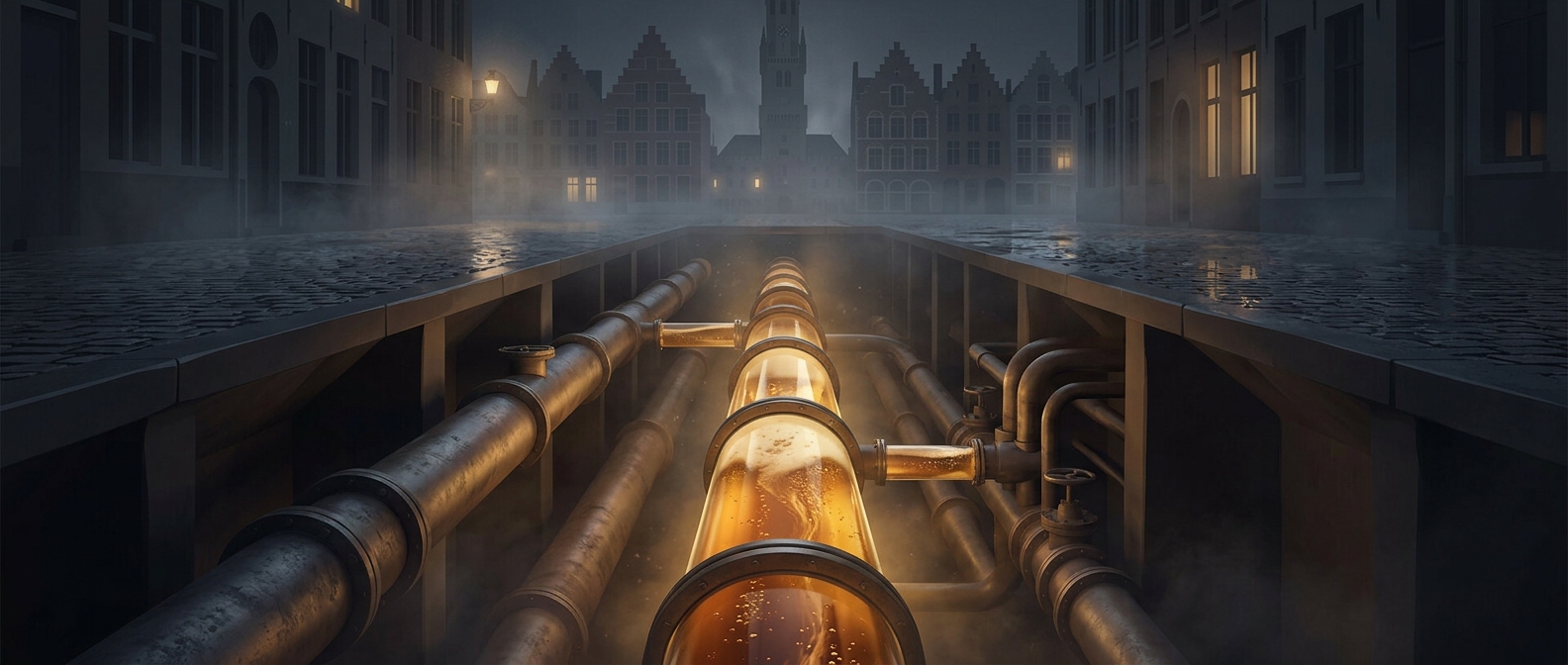 A brewery pumps beer through underground pipes