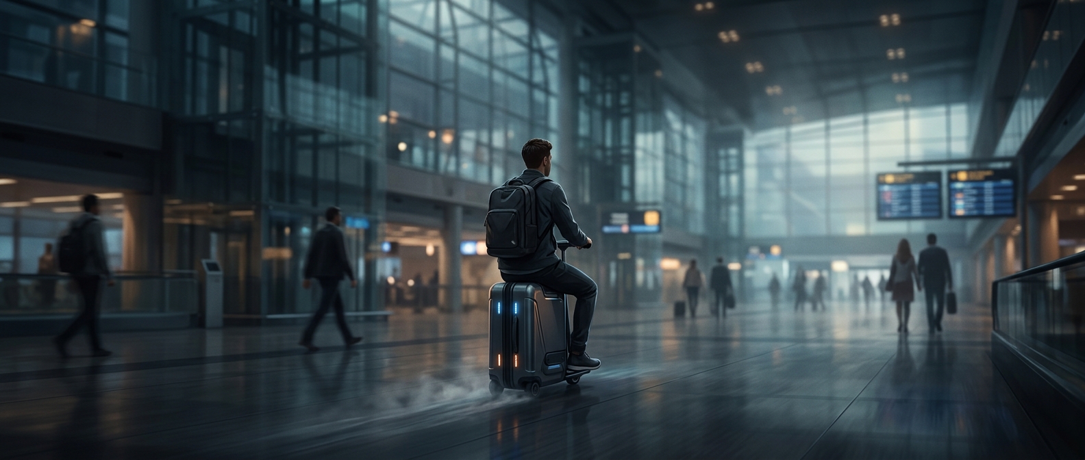 Ride-on motorized suitcases max out at walking speeds