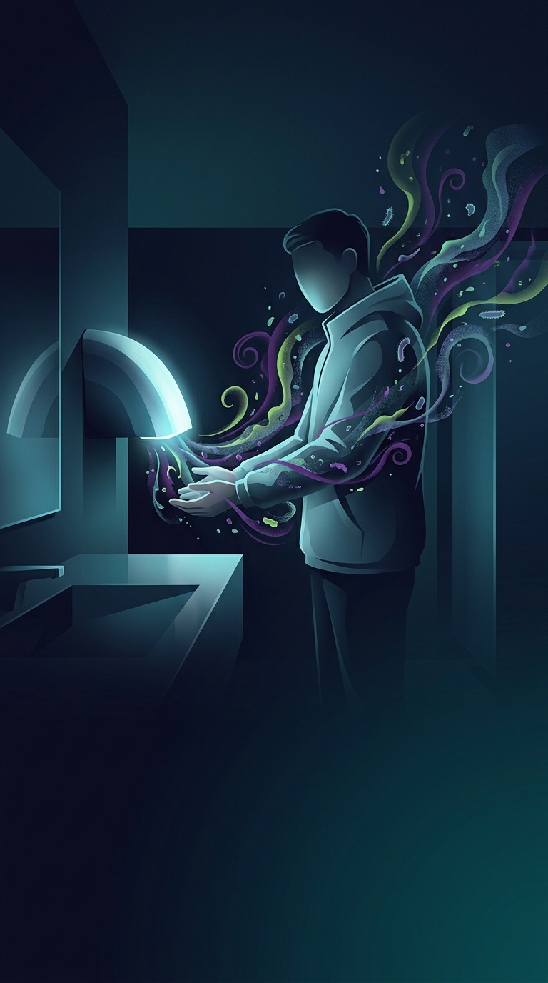 What invisible, highly unsanitary process happens every time you use a jet hand dryer in a public restroom?