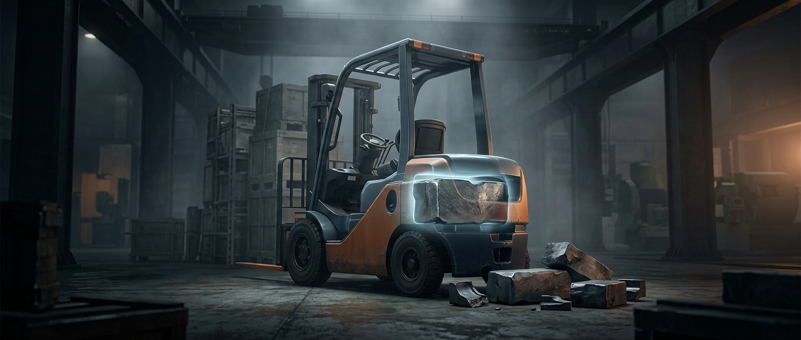 Forklifts carry a hidden iron counterweight