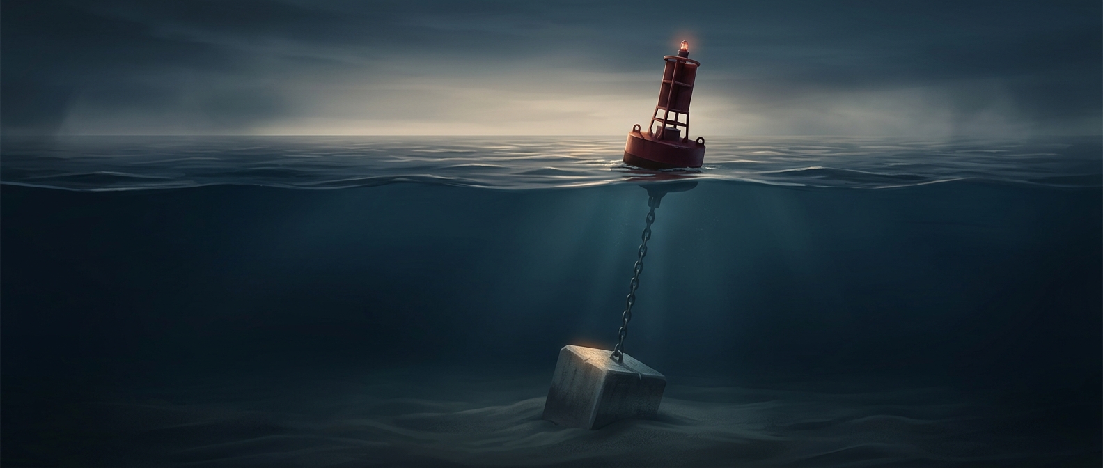 Ocean navigation buoys rely on massive concrete sinkers