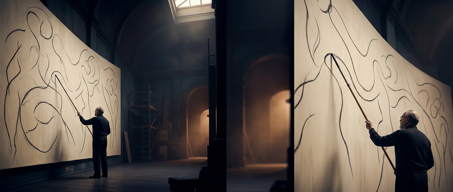 Matisse painted massive murals using a charcoal stick