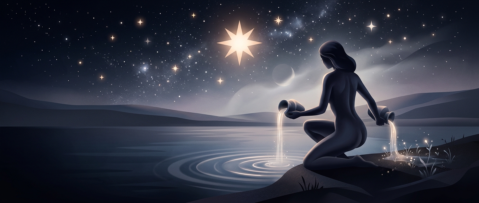 Star Tarot card displays a nude figure pouring out water