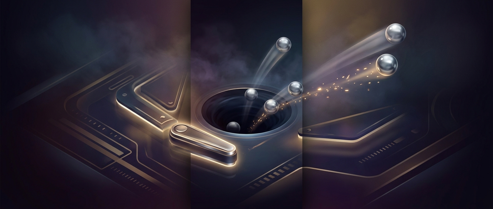 Flipping silver spheres away from a dark drain hole