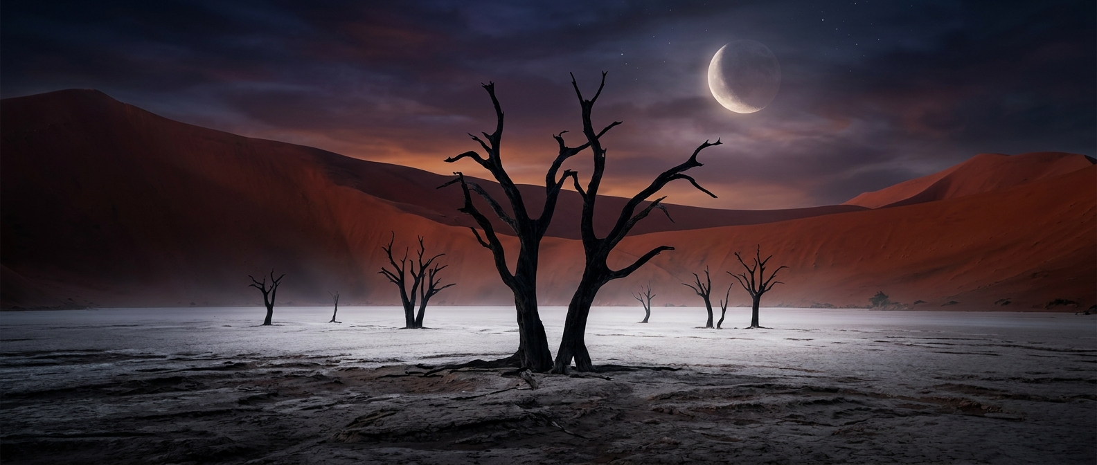 The black trees of Namibia's white salt pan