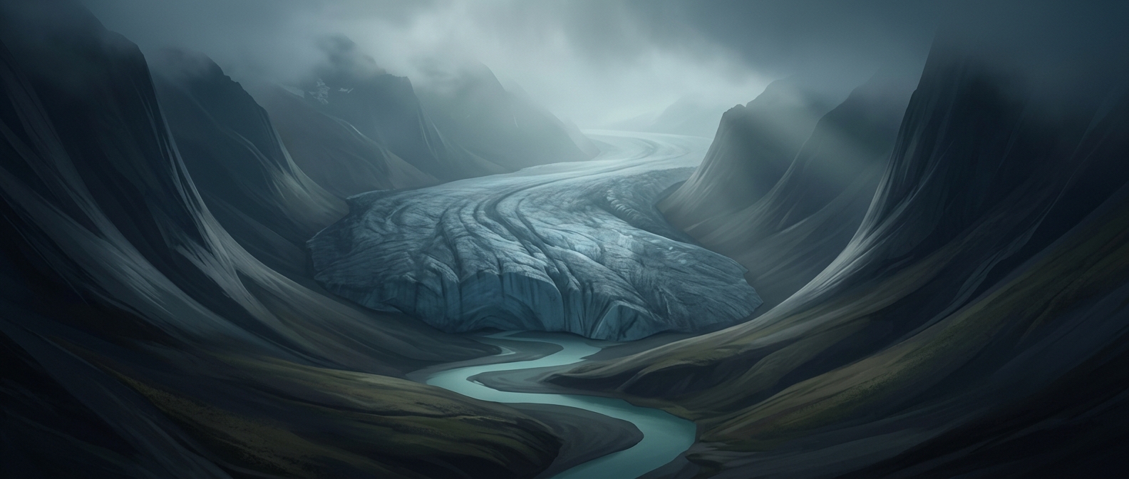 Slowly moving glaciers carve massive U-shaped valleys