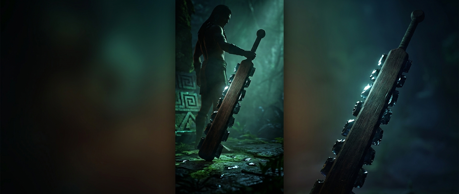 The ancient sword edged with volcanic glass