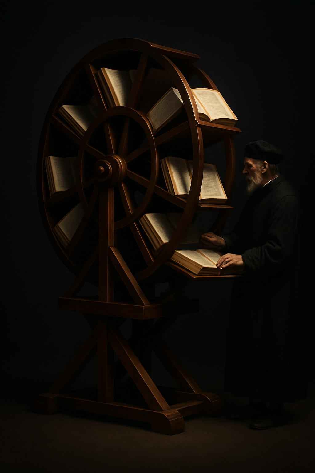 In the 1500s, a little-known Florentine engineer named Agostino Ramelli built a “book wheel”—a rotating wooden carousel that let scholars read half a dozen open books at once without moving.