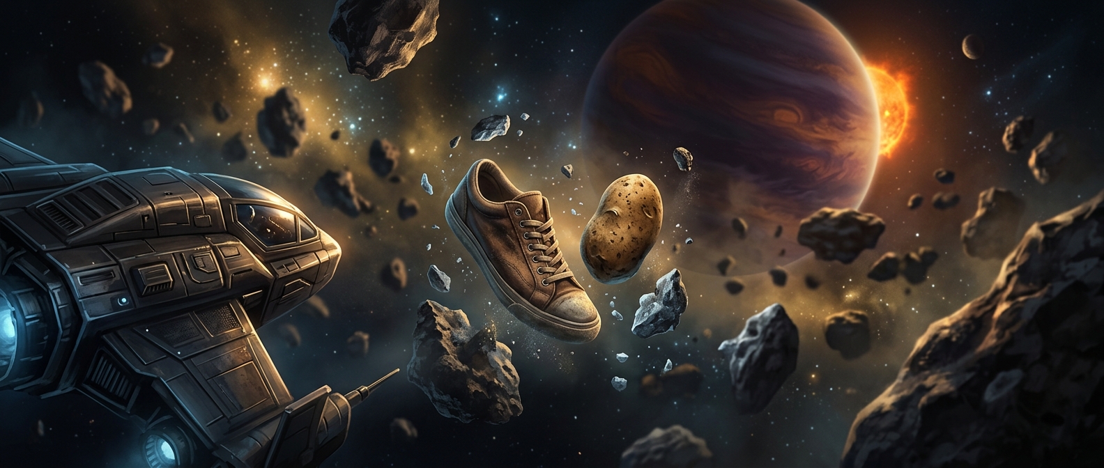 The Star Wars asteroids made from a shoe and a potato