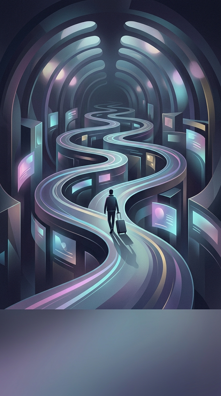 Why do modern airport duty-free zones force you to walk through winding, snake-like paths?