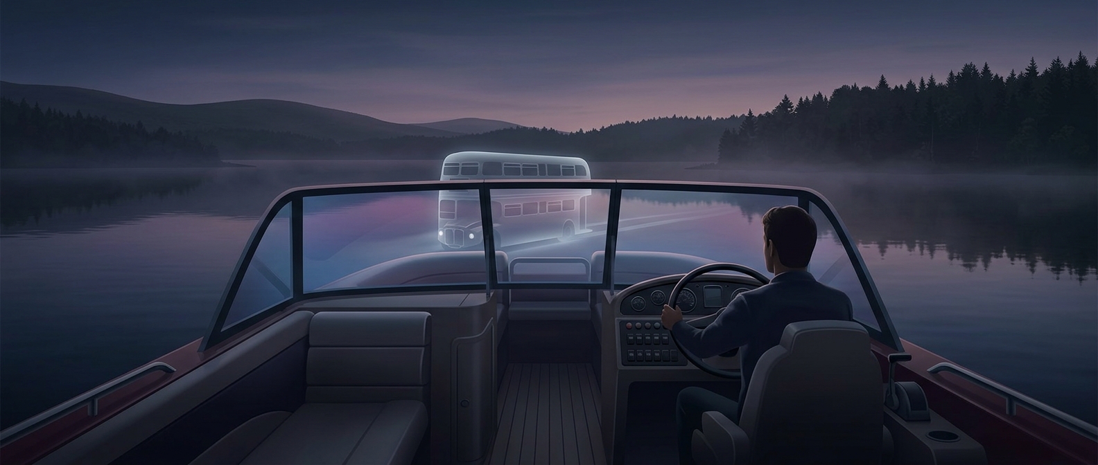 Steering a pontoon boat feels exactly like driving a giant bus