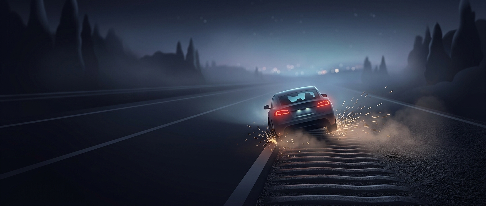 Rumble strips carved into highway shoulders reduce run-off-road collisions by aggressively shaking sleepy drivers