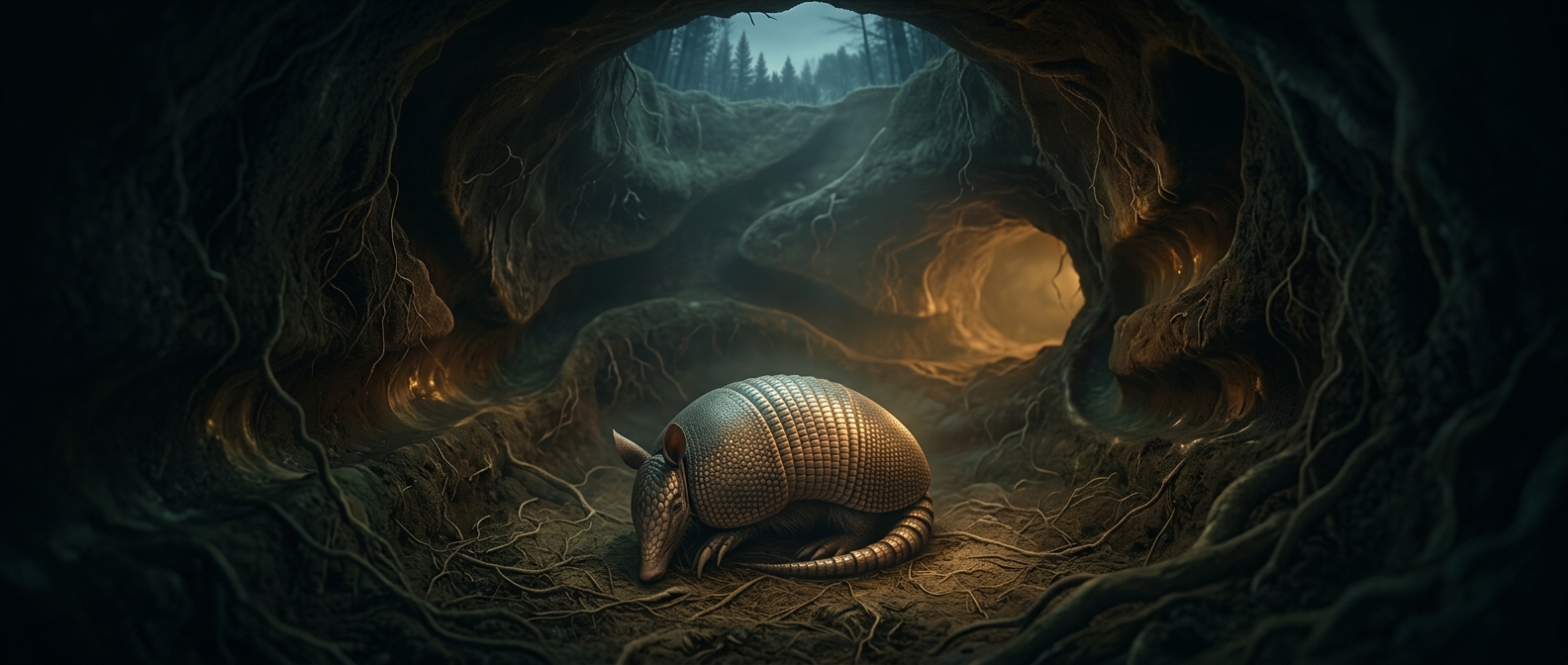 Armadillos routinely rest inside extensively dug deep burrows