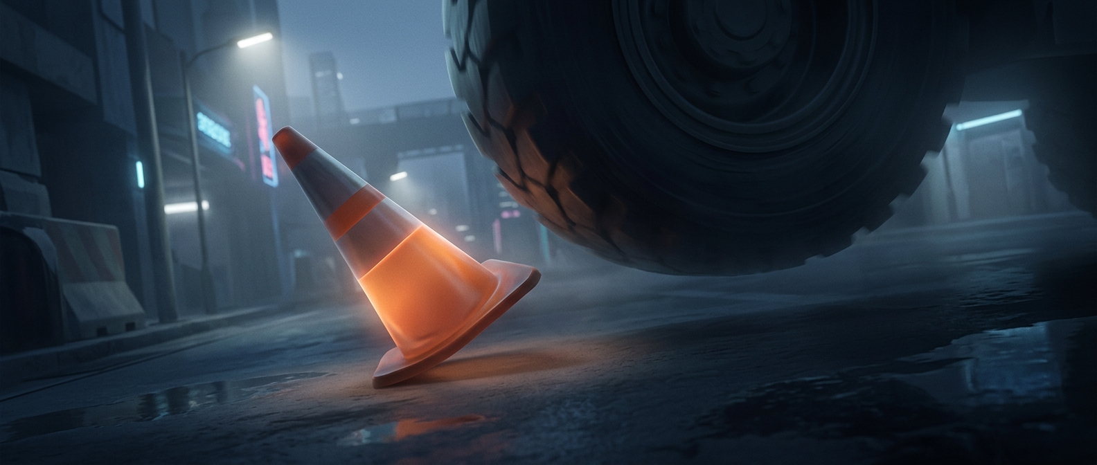 Traffic cones survive being crushed due to flexible plastic