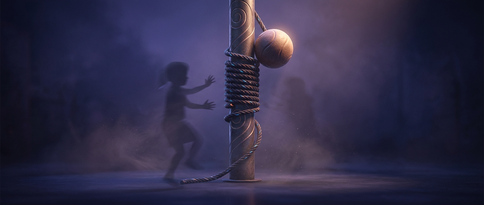 Tetherball requires wrapping a rope completely around a pole