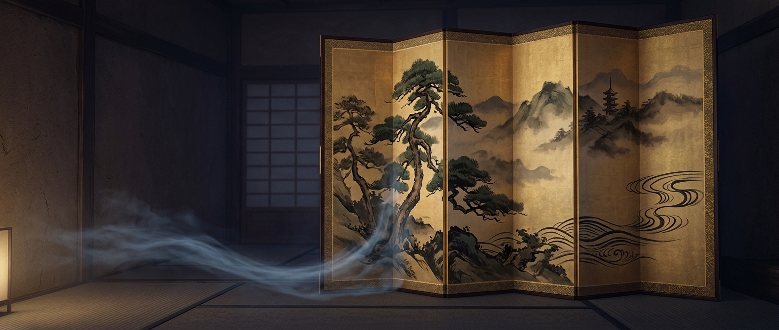 Japanese folding screens block drafts with massive art
