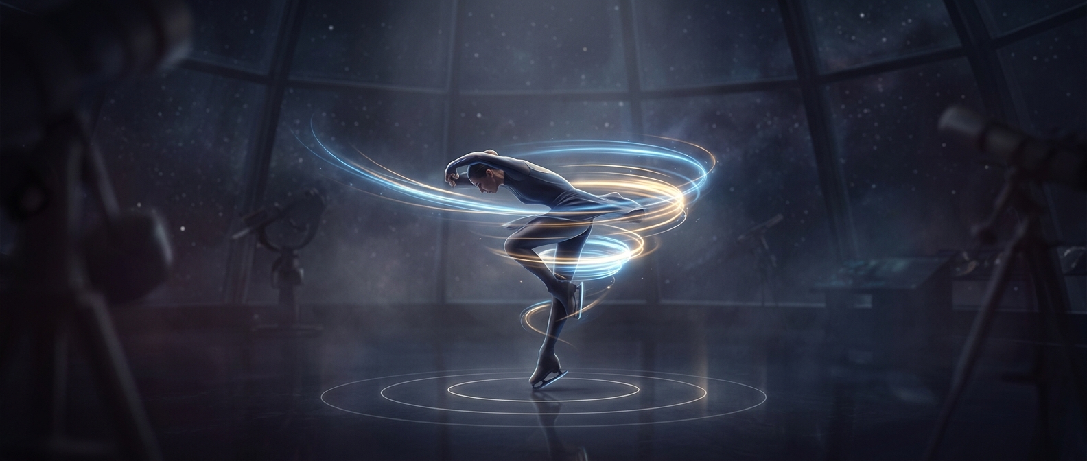 Pulling your arms in makes you spin significantly faster