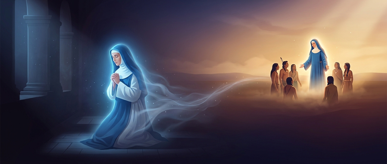 Mary of Agreda physically appeared in distant lands