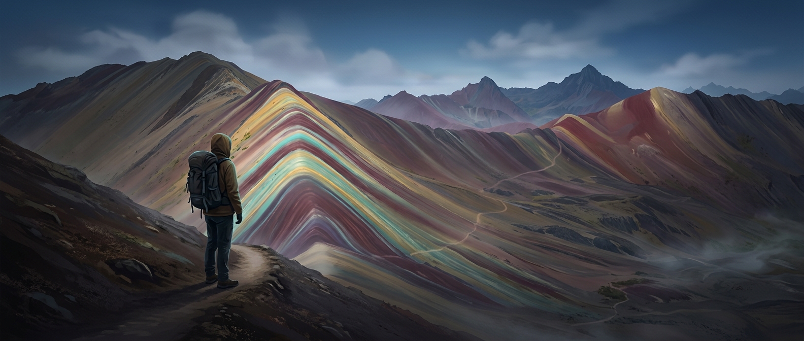The mountain painted in natural rainbow stripes