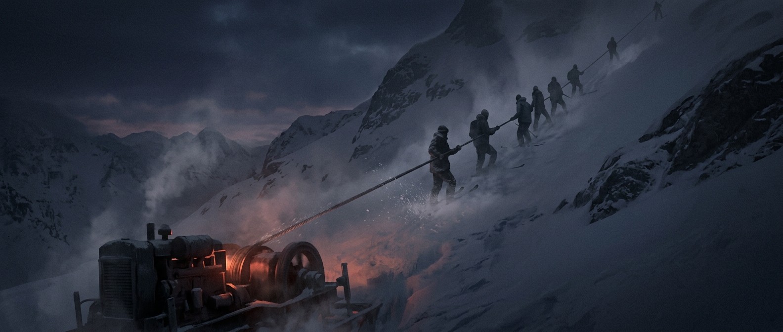 Rope tows use raw engine power to drag you uphill