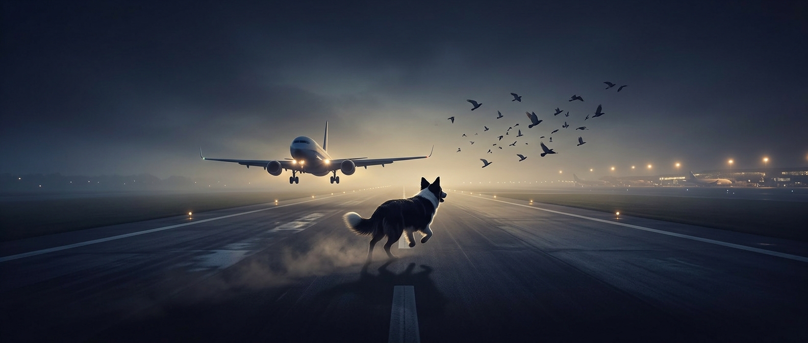 Airports use dogs to chase birds off runways