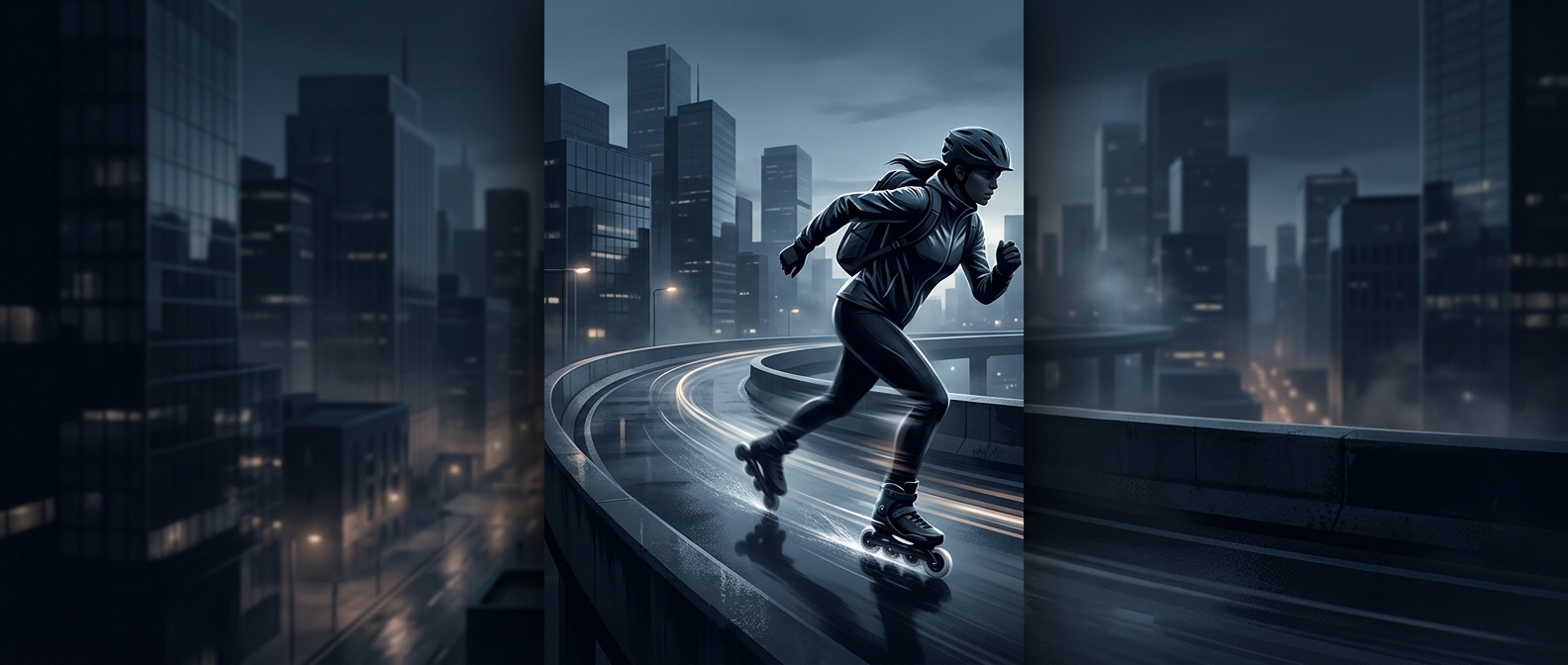 Commuting aggressively on inline rollerblades