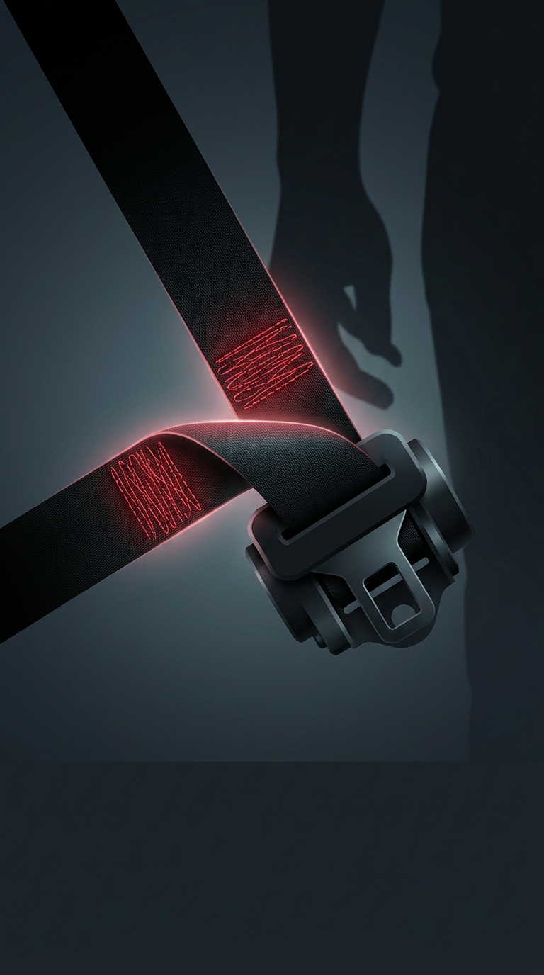 What is the actual purpose of the thick, looped fold of stitching found on the lap part of modern seatbelts?