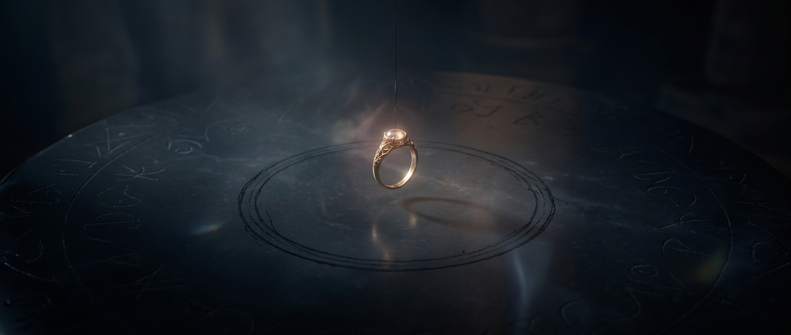 Dactylomancy suspends a ring over a drawn circle
