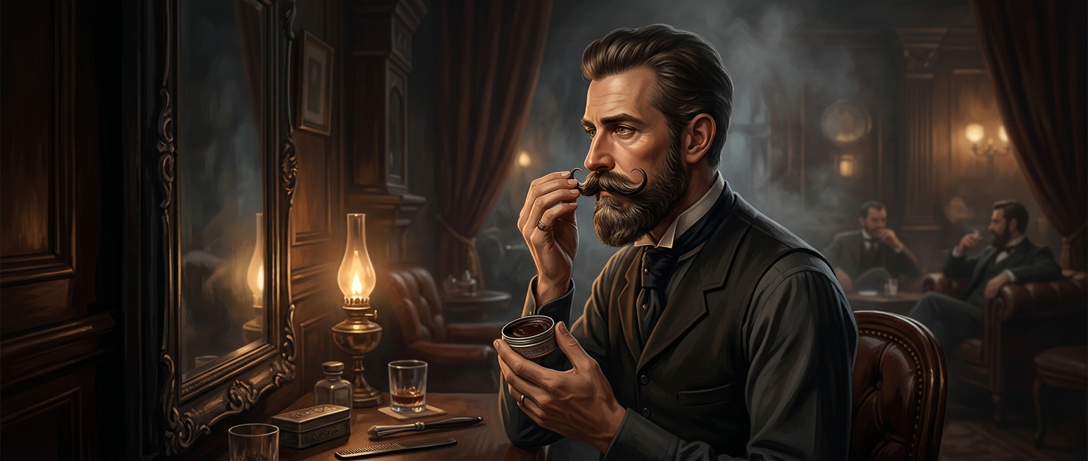 Nineteenth-century men heavily waxed their mustaches