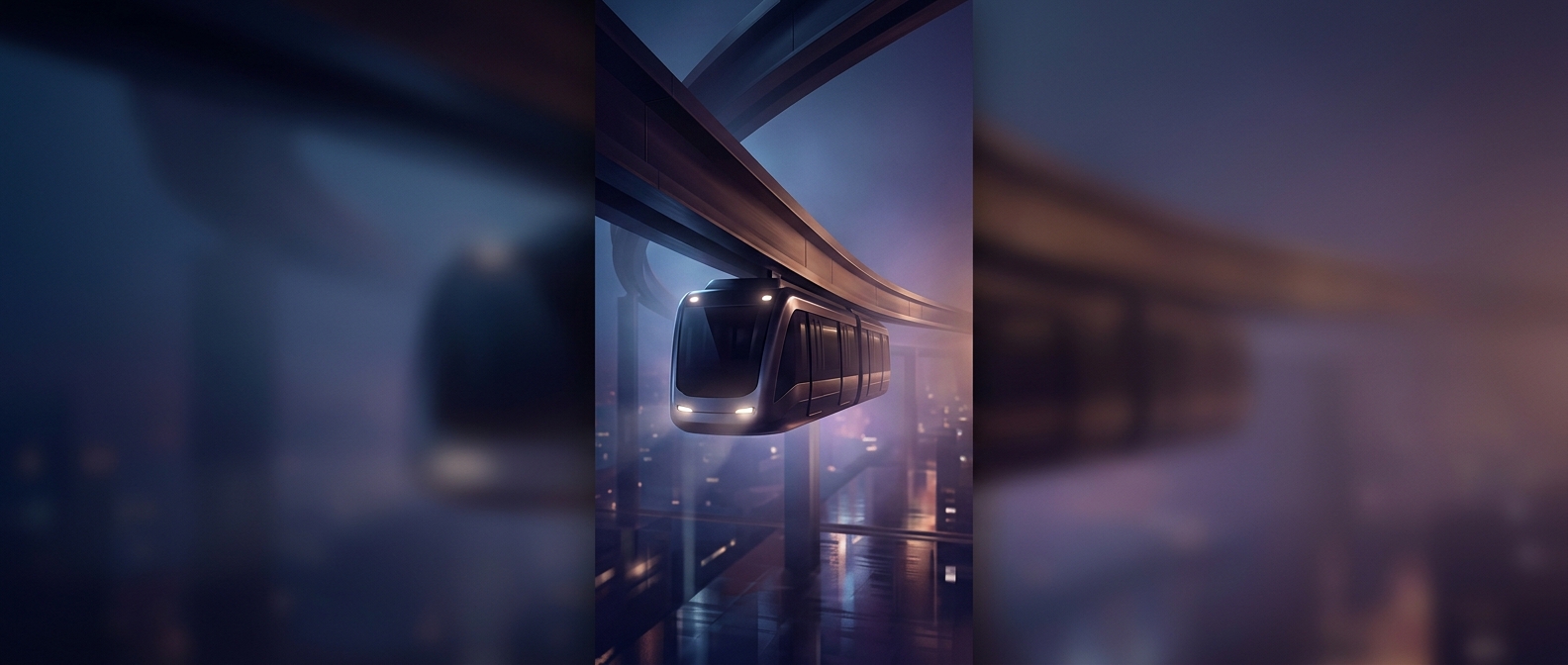 Suspended monorails hang beneath their tracks