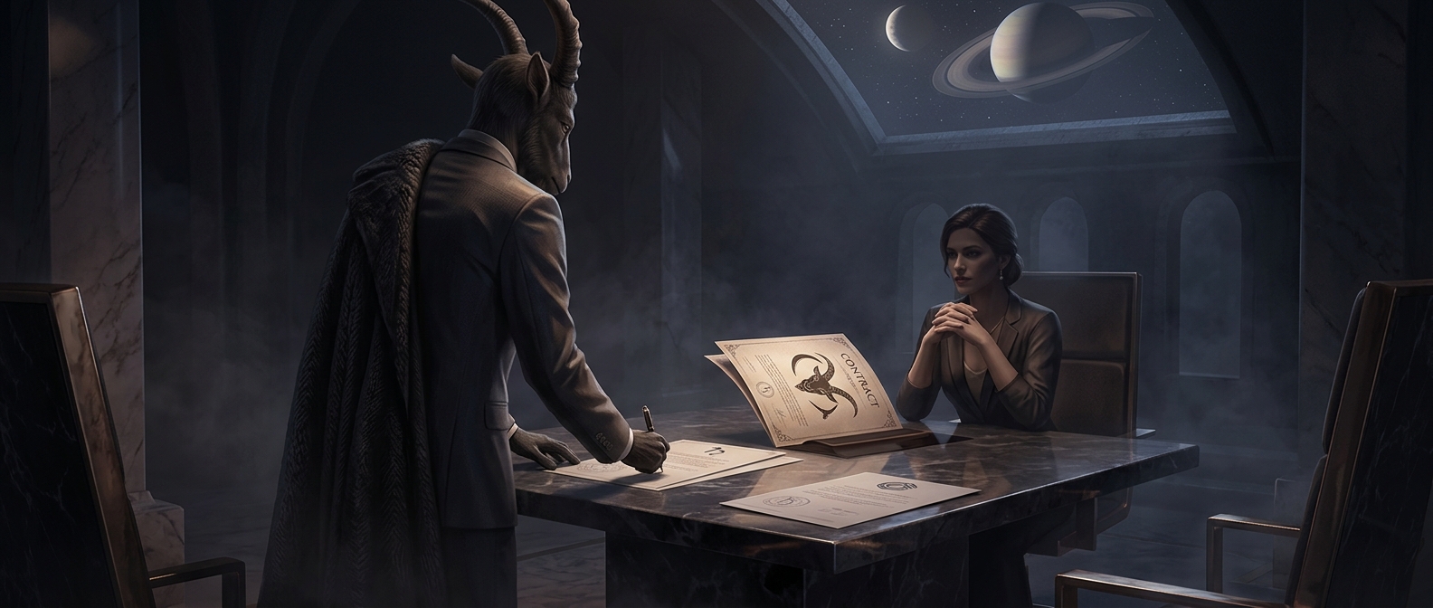 Capricorn is ruled by Saturn forcing them to treat romantic relationships like corporate mergers