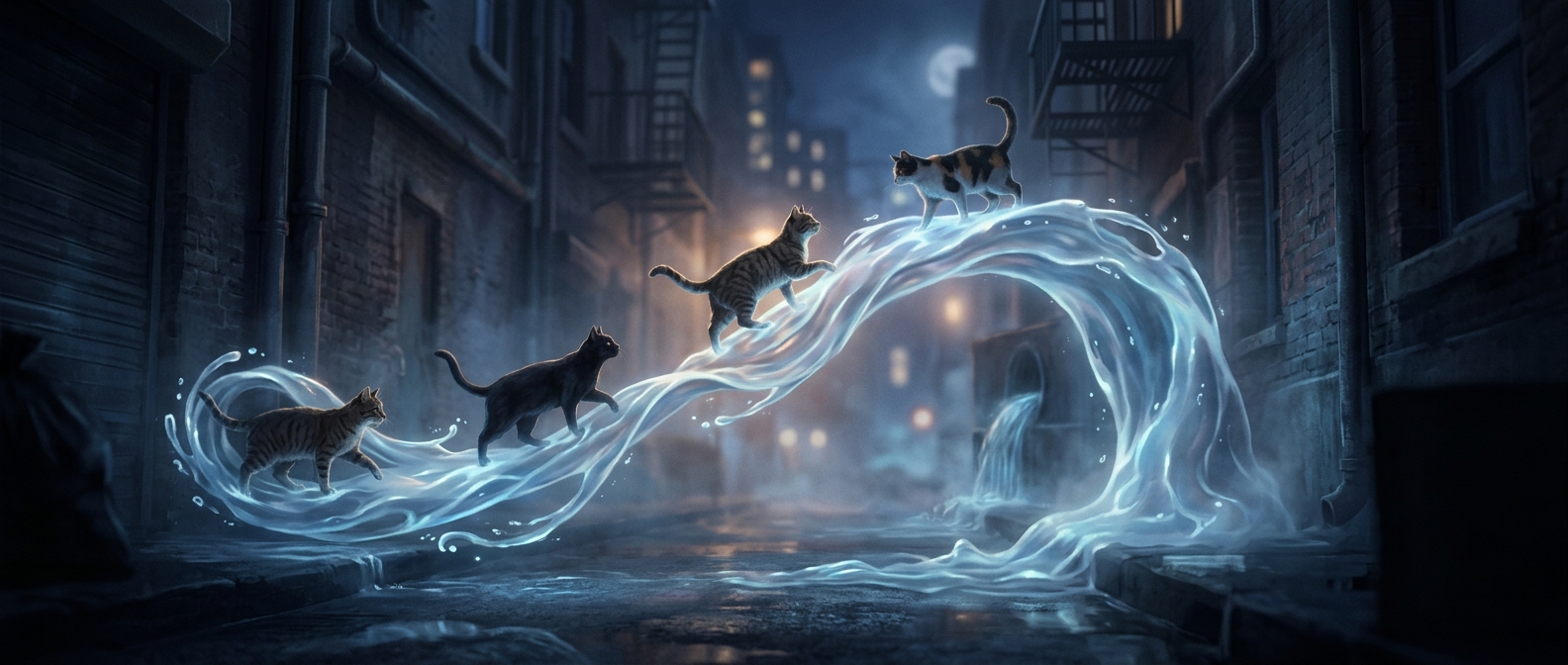 Water elements impulsively rescue stray neighborhood cats