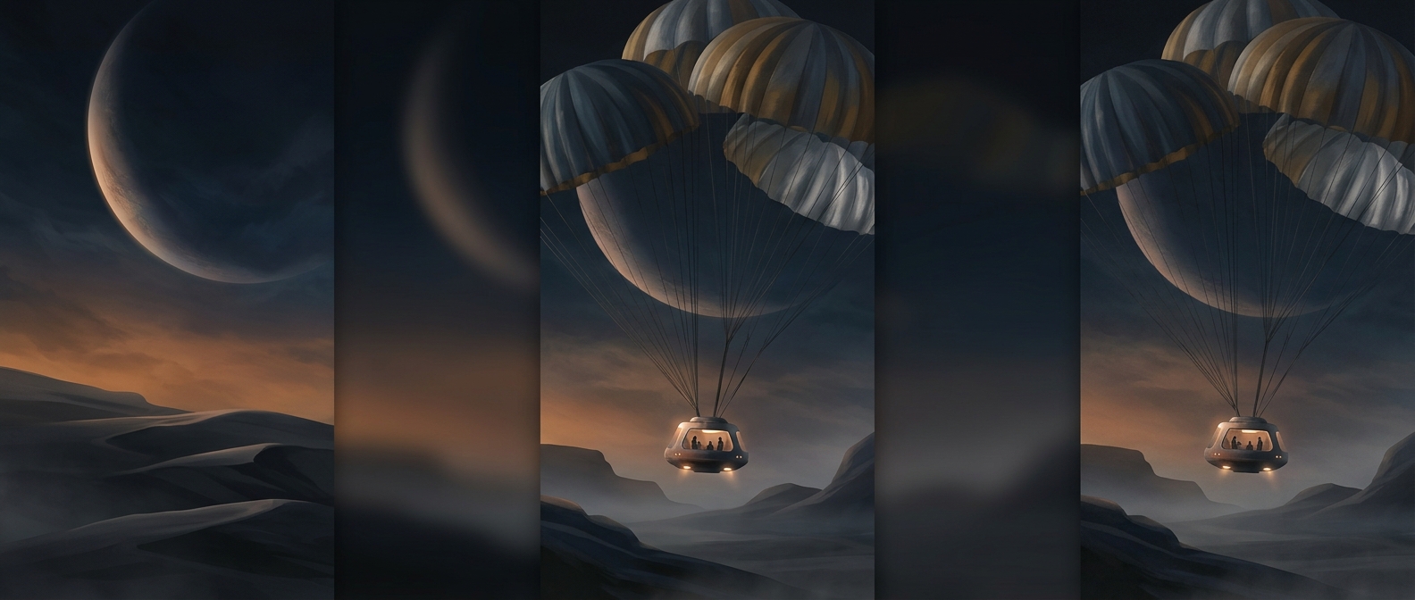 Космические туристы приземляются с помощью гигантских тканевых парашютов