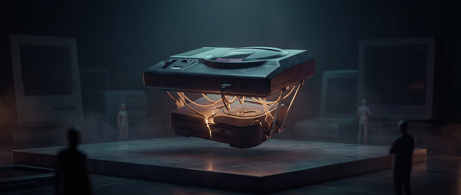 Sega CD attachment sat awkwardly underneath the main console