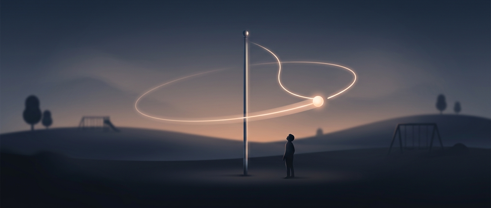 Tetherball restricts an object to a fixed orbital path
