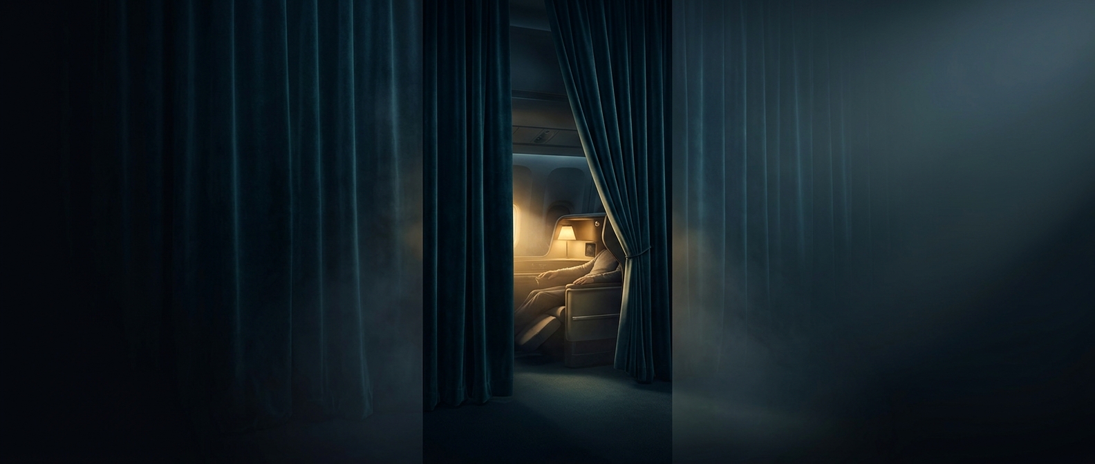 First-class cabins use heavy curtains for isolation