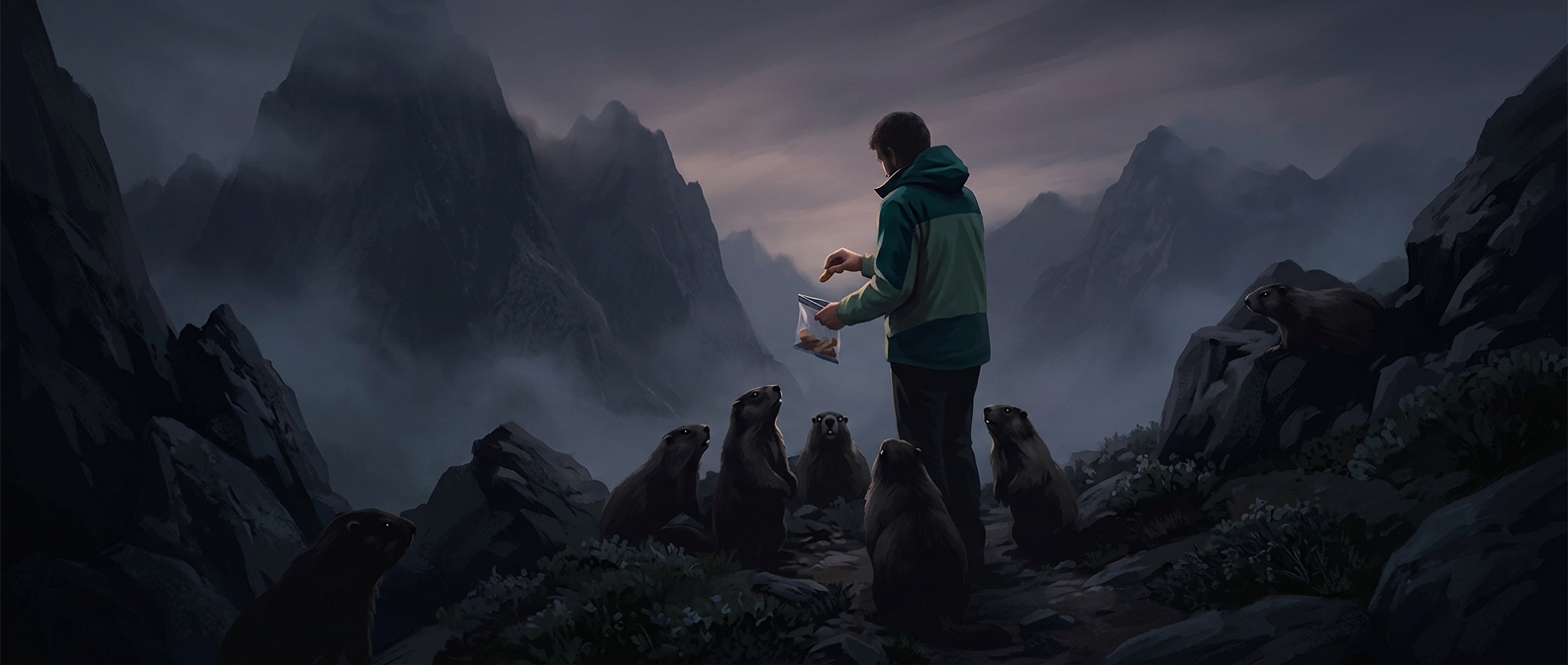 Marmots beg tourists for snacks in the Alps