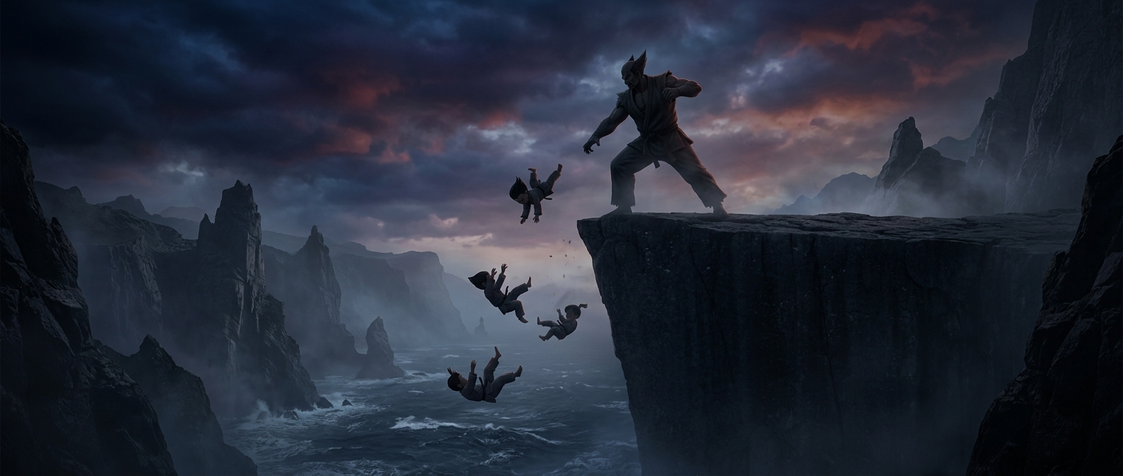 В Tekken отец сбрасывает собственных детей со скалы
