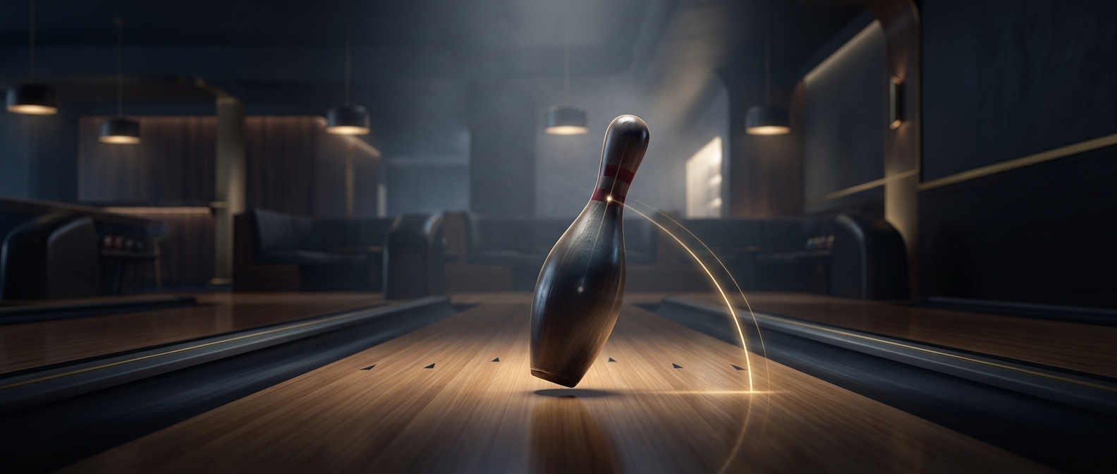A bowling pin needs only a slight tilt to fall