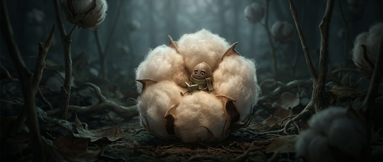Cotton naturally grows as a fluffy protective seed casing