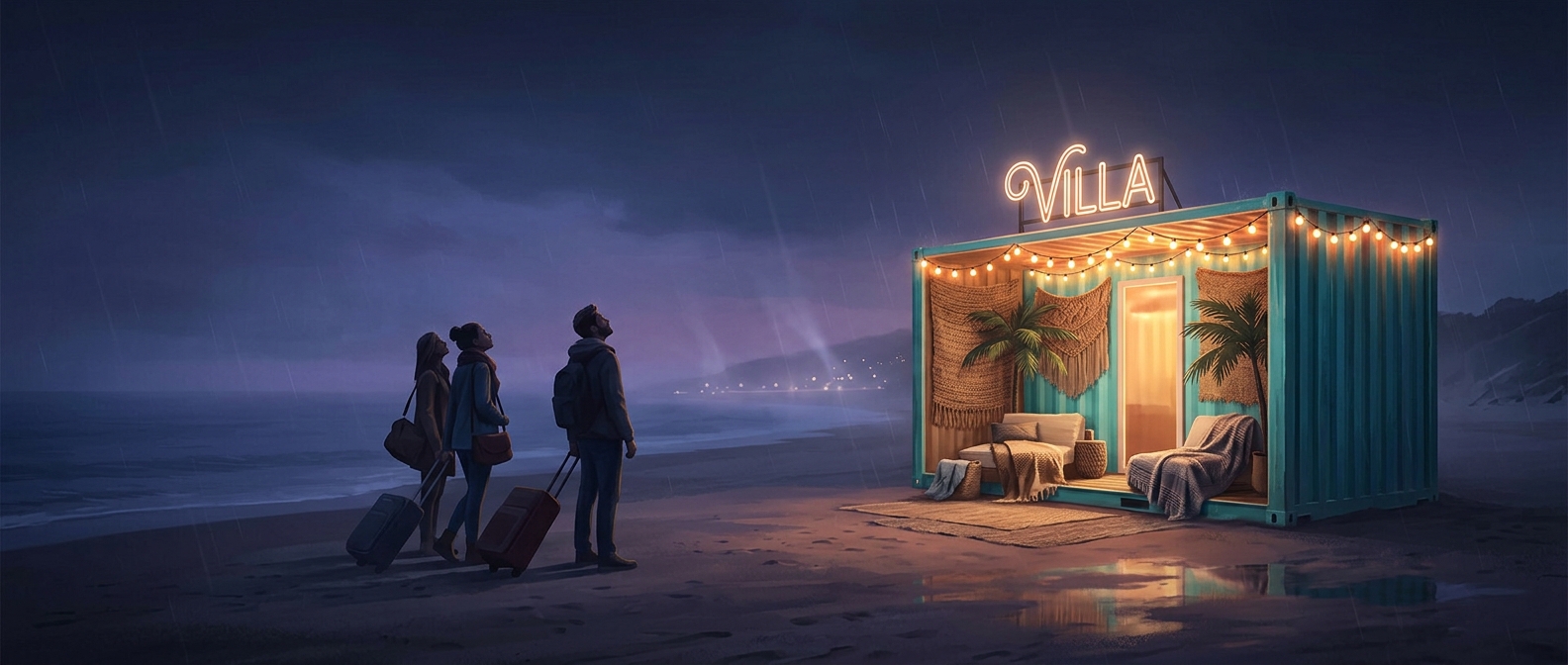 Their luxury beach villa turned out to be a shipping container