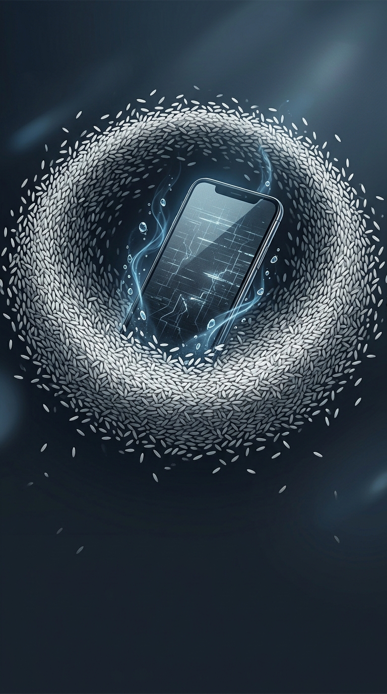 What is the most likely consequence of putting your water-damaged smartphone into a bowl of uncooked rice?