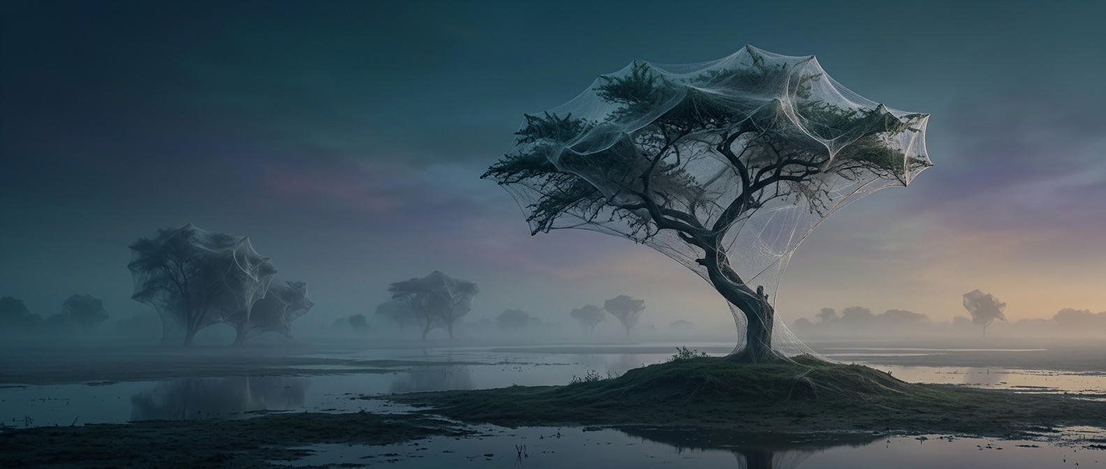 Floods turned Pakistani trees into giant spiderwebs