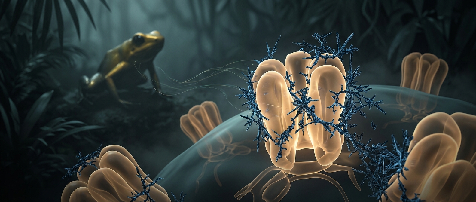 Dart frog poison shuts down internal cellular ion channels