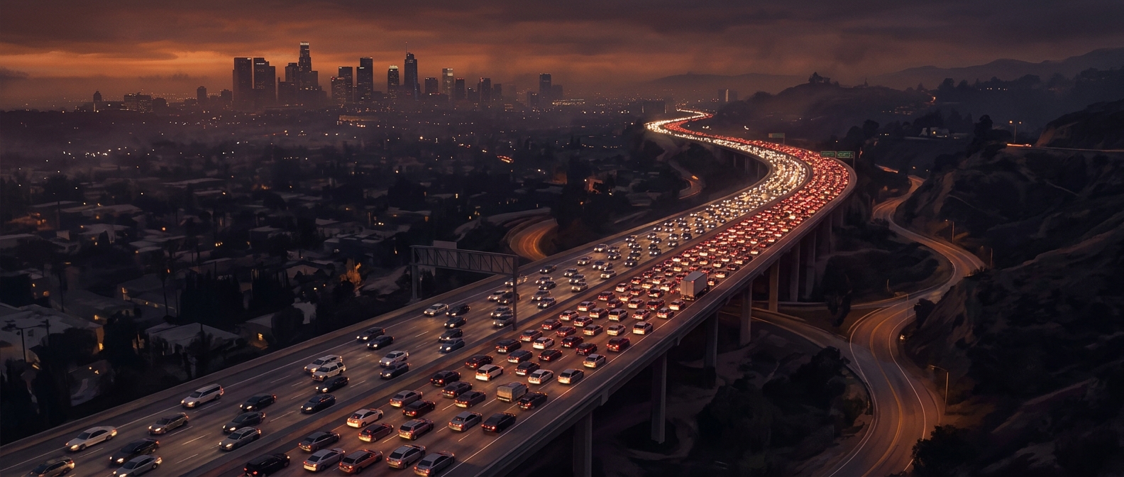 Los Angeles traffic jams frequently span several miles