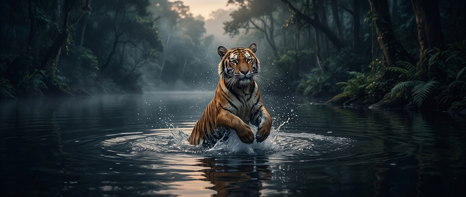 Unlike house cats, tigers love to swim