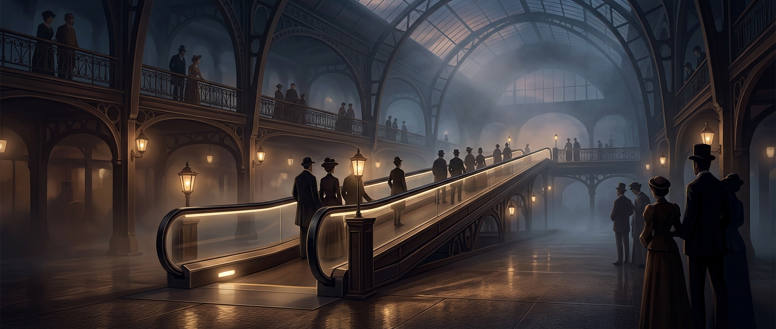 Moving walkways debuted at an industrial exhibition