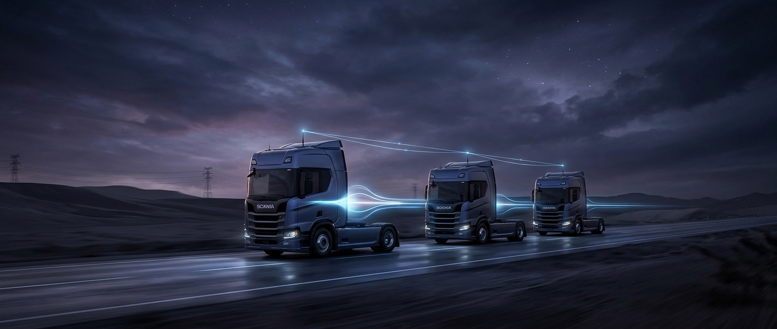 Electric trucks can drive as a digitally linked convoy